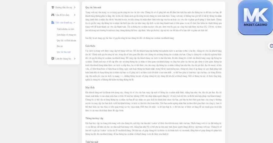chính sách bảo mật mkbet